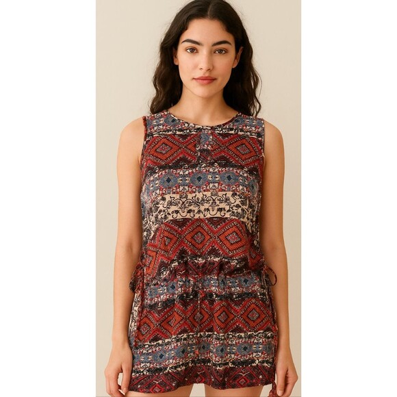 Umgee Mini Dress Large Multicolor Sleeveless Colorful Boho Geometric Pullover - Picture 1 of 10